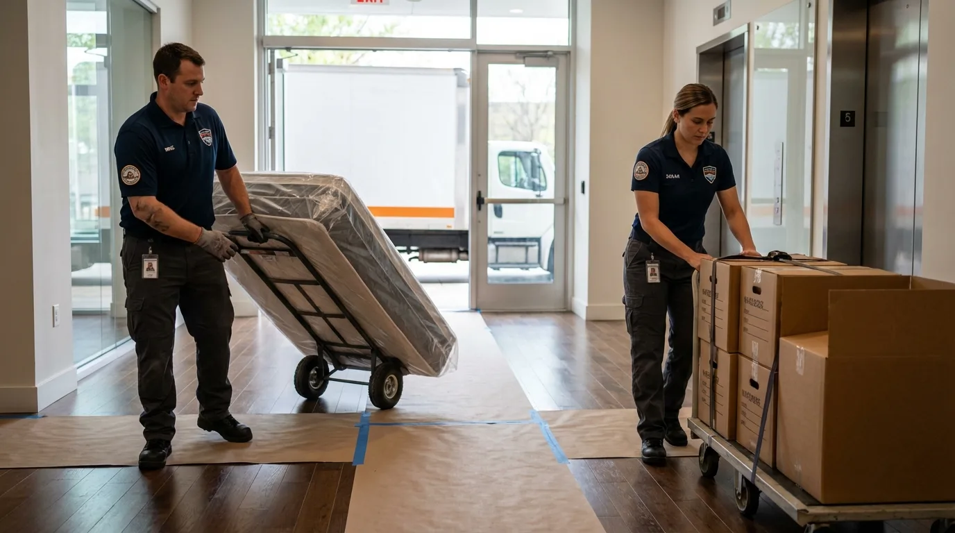 Professional apartment movers loading elevator in Ekalaka, MT